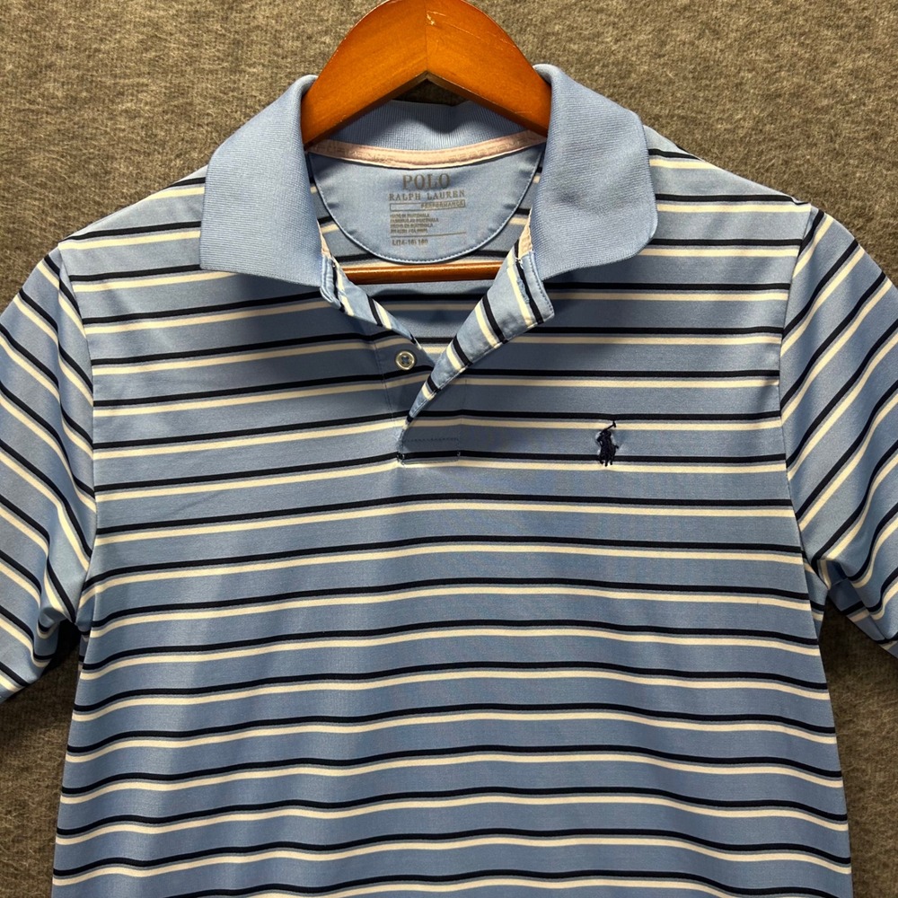 Polo Ralph Lauren Kids Performance Striped Polo Shirt Blue Navy Large 14-16 L
